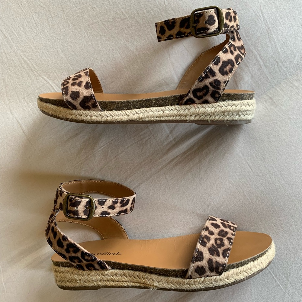 Cheetah Print Ankle Strap Espadrilles Sandal